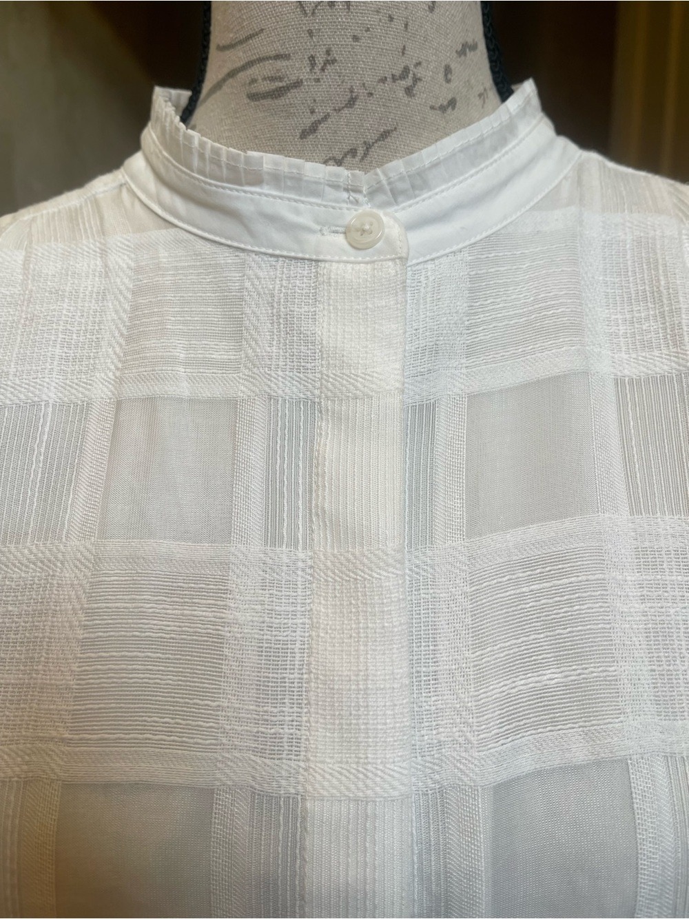 Rag & Bone White Jordan Plaid Short Sleeve Ruffle Collar Puff Blouse Top L NWT - Picture 10 of 10